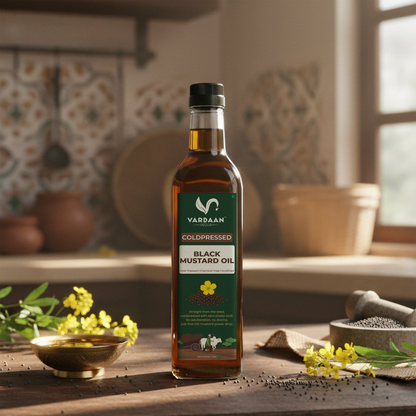 Vardaan India 100% Pure Cold Pressed Black Mustard Oil | Wood Pressed Kachi Ghani Sarson Tel | Unrefined & Chemical-Free Cooking Oil | 1L |