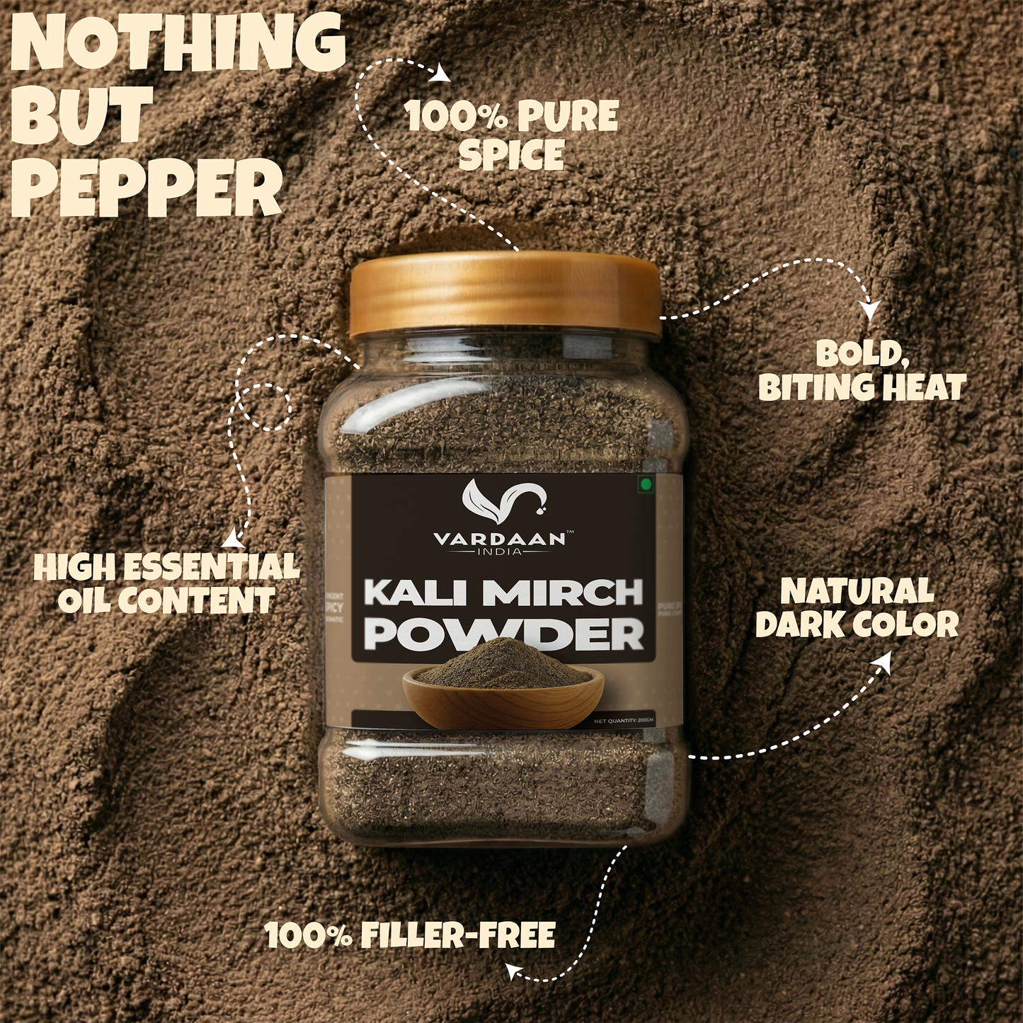 Vardaan India 100% Pure Kalimirch Powder | Premium Kalimirch | Grounded, Aromatic & Chemical-Free Indian Spice | 200gm |