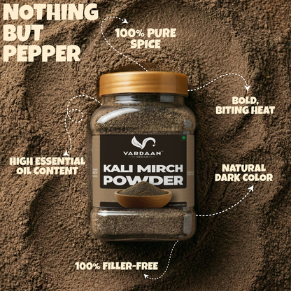 Vardaan India 100% Pure Kalimirch Powder | Premium Kalimirch | Grounded, Aromatic & Chemical-Free Indian Spice | 200gm |