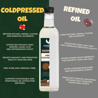 Vardaan India 100% Pure Virgin Cold Pressed Coconut Oil | Wood Pressed & Unrefined | Edible Grade | Hair, Skin & Cooking Oil | 1L |