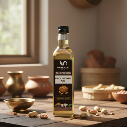 Vardaan India 100% Pure Cold Pressed Groundnut Oil | Wood Pressed Peanut Oil | Unrefined & Chemical-Free Cooking Oil | 1L |