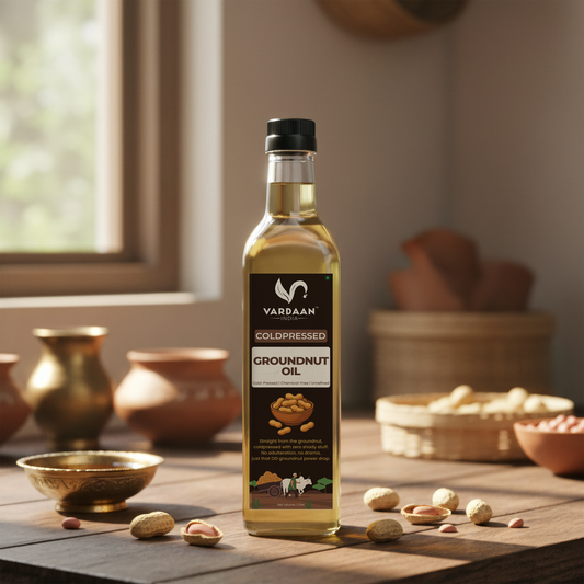 Vardaan India 100% Pure Cold Pressed Groundnut Oil | Wood Pressed Peanut Oil | Unrefined & Chemical-Free Cooking Oil | 1L |
