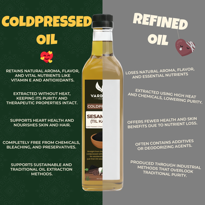 Vardaan India 100% Pure Cold Pressed Sesame Oil | Wood Pressed Gingelly Oil | Unrefined & Chemical-Free Cooking Oil | 1L |
