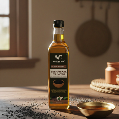 Vardaan India 100% Pure Cold Pressed Sesame Oil | Wood Pressed Gingelly Oil | Unrefined & Chemical-Free Cooking Oil | 1L |