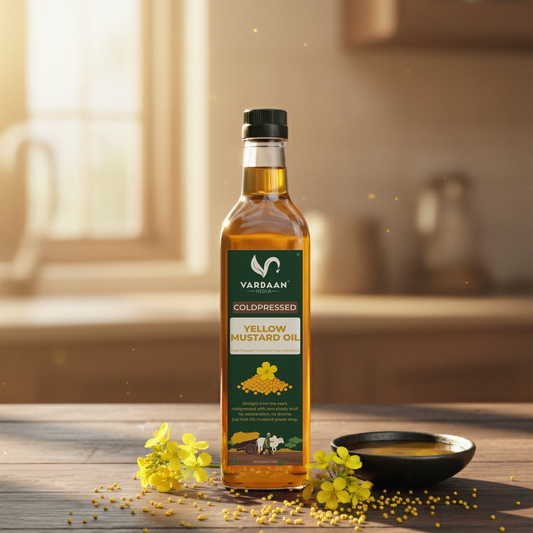 Vardaan India 100% Pure Cold Pressed Yellow Mustard Oil | Wood Pressed Kachi Ghani Sarson Tel | Unrefined & Chemical-Free Cooking Oil | 1L |